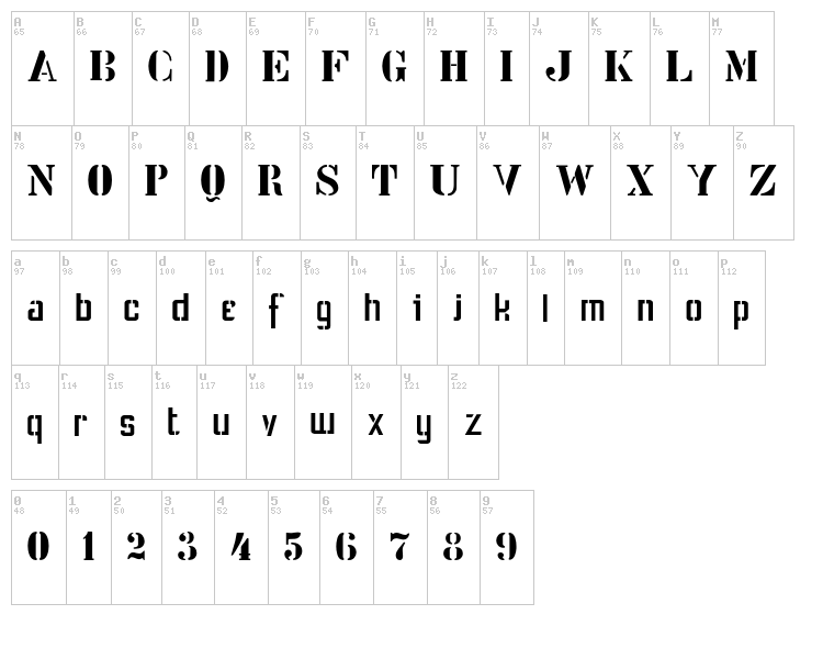 Stencil Intellecta font map